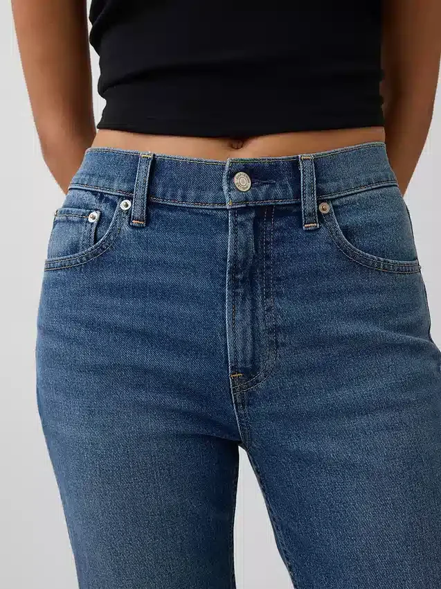 Jeans slim droit court taille haute style années 90