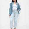 Jeans slim droit court taille haute style années 90