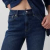 Jeans slim droit court taille haute style années 90