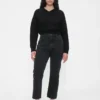 Jeans slim droit court taille haute style années 90
