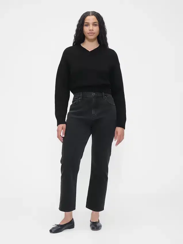 Jeans slim droit court taille haute style années 90
