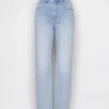 Jeans slim droit court taille haute style années 90