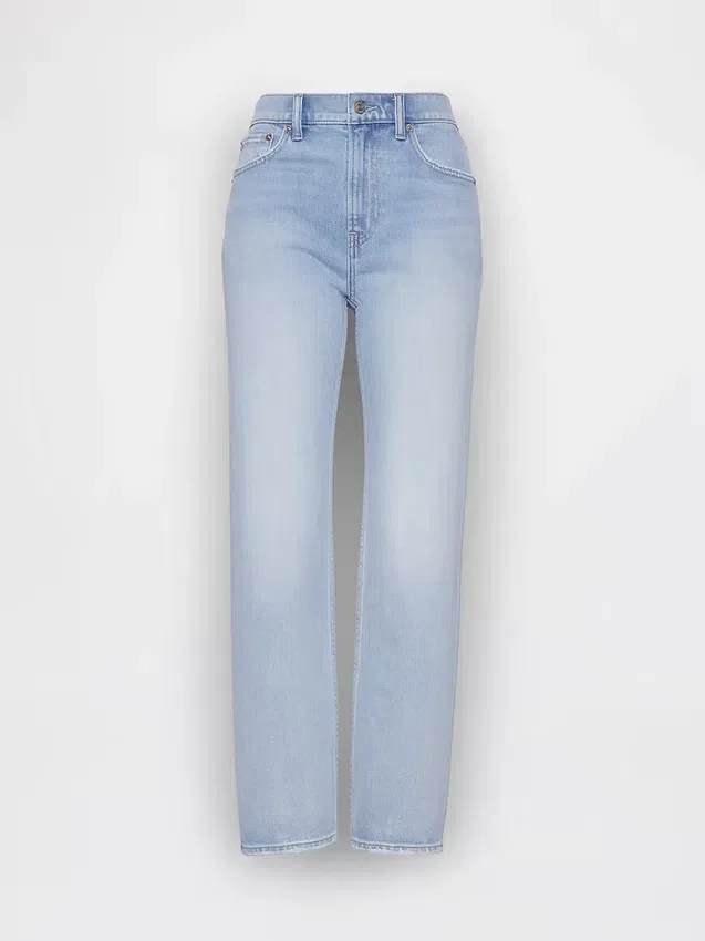 Jeans slim droit court taille haute style années 90