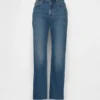 Jeans slim droit court taille haute style années 90