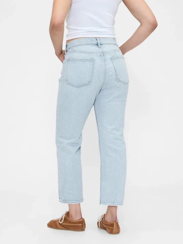 Jeans slim droit court taille haute style années 90