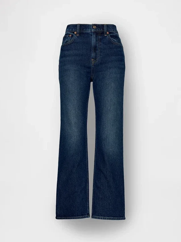 Jeans slim droit court taille haute style années 90