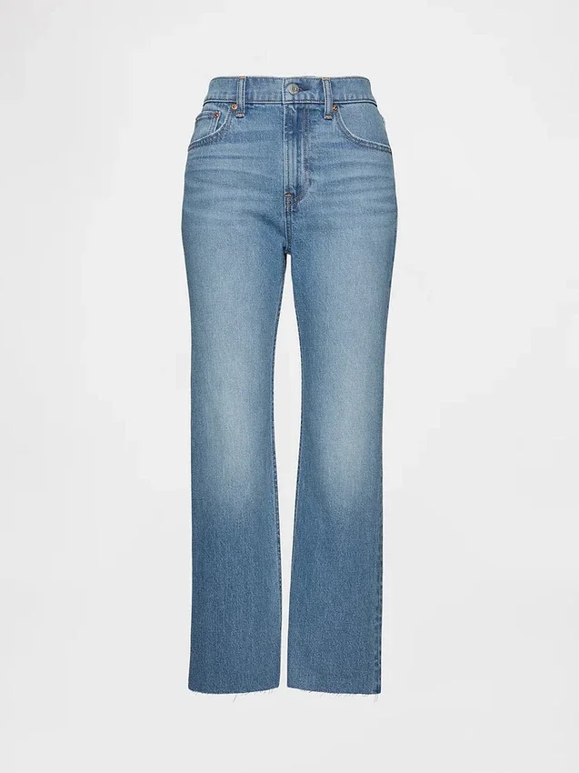 Jeans slim droit court taille haute style années 90