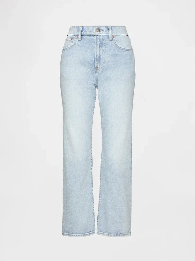 Jeans slim droit court taille haute style années 90