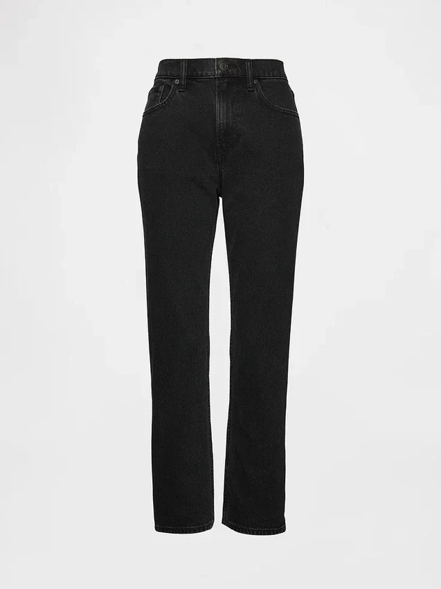 Jeans slim droit court taille haute style années 90