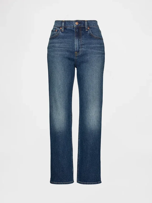 Jeans slim droit court taille haute style années 90