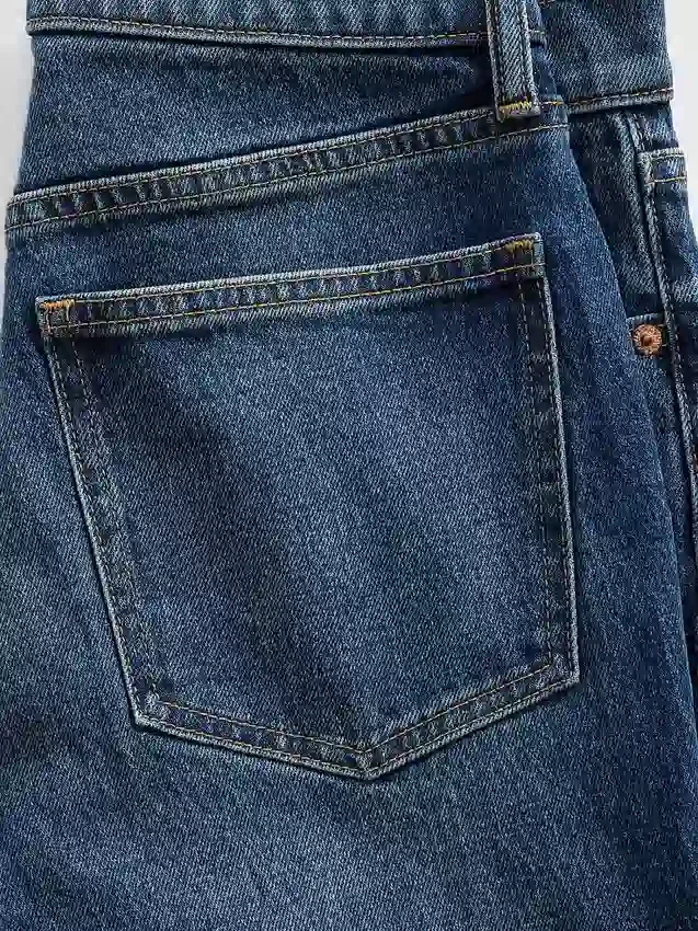 Jeans slim droit court taille haute style années 90