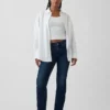 Jeans slim droit taille basse « années 90 » pour silhouettes rondes