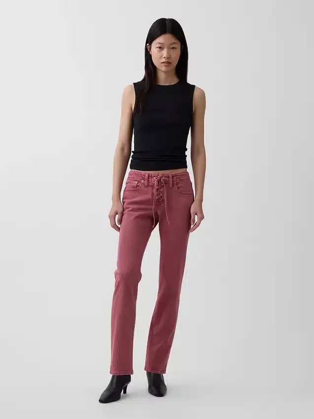 Jeans slim droit taille basse à lacets style années 90