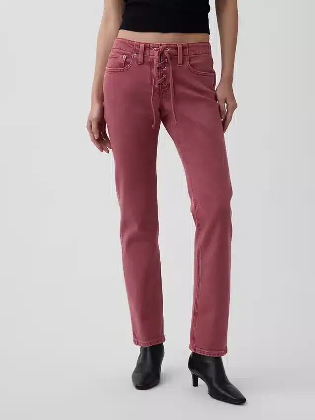 Jeans slim droit taille basse à lacets style années 90