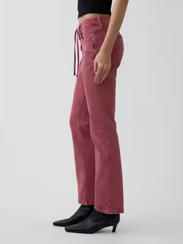 Jeans slim droit taille basse à lacets style années 90