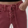 Jeans slim droit taille basse à lacets style années 90