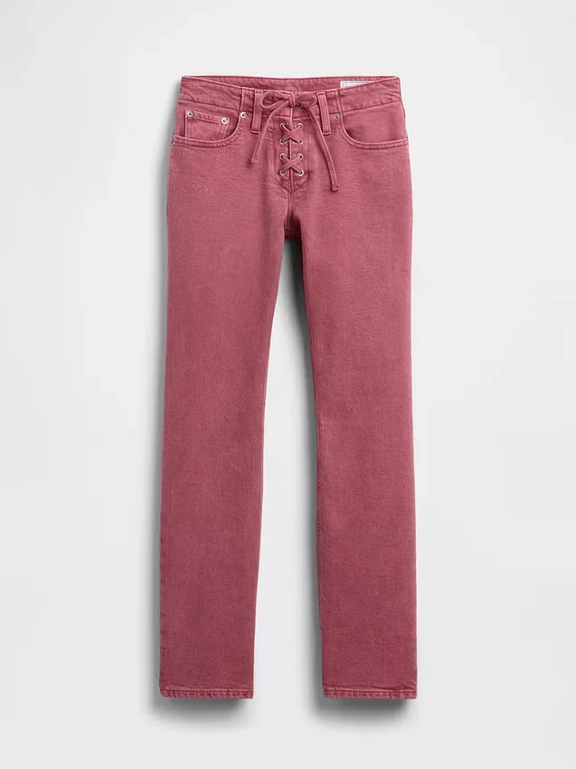 Jeans slim droit taille basse à lacets style années 90