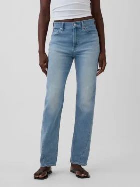 Jeans slim droit taille haute à coutures torsadées, style années 90