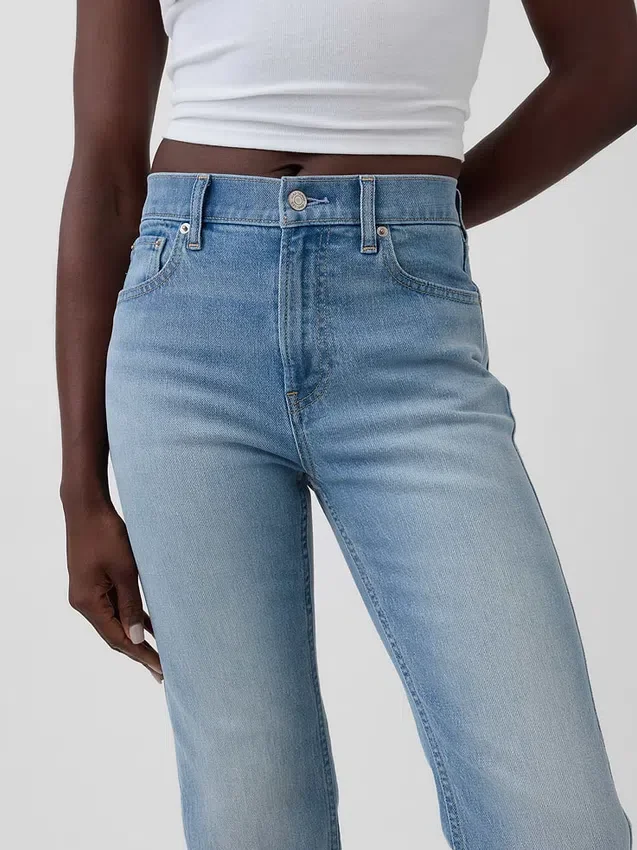 Jeans slim droit taille haute à coutures torsadées, style années 90