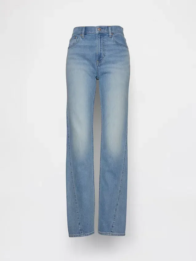 Jeans slim droit taille haute à coutures torsadées, style années 90