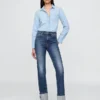 Jeans slim droit taille haute à revers style années 90