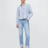 Jeans slim droit taille haute à revers style années 90