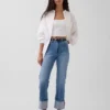 Jeans slim droit taille haute à revers style années 90
