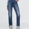 Jeans slim droit taille haute à revers style années 90