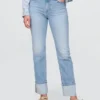 Jeans slim droit taille haute à revers style années 90