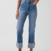 Jeans slim droit taille haute à revers style années 90