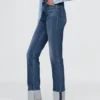 Jeans slim droit taille haute à revers style années 90