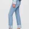 Jeans slim droit taille haute à revers style années 90