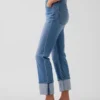 Jeans slim droit taille haute à revers style années 90
