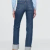 Jeans slim droit taille haute à revers style années 90