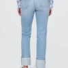 Jeans slim droit taille haute à revers style années 90