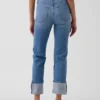 Jeans slim droit taille haute à revers style années 90