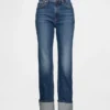 Jeans slim droit taille haute à revers style années 90