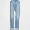 Jeans slim droit taille haute à revers style années 90