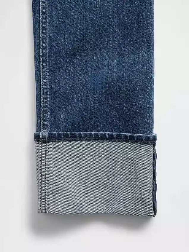 Jeans slim droit taille haute à revers style années 90