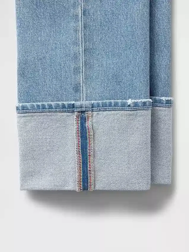 Jeans slim droit taille haute à revers style années 90