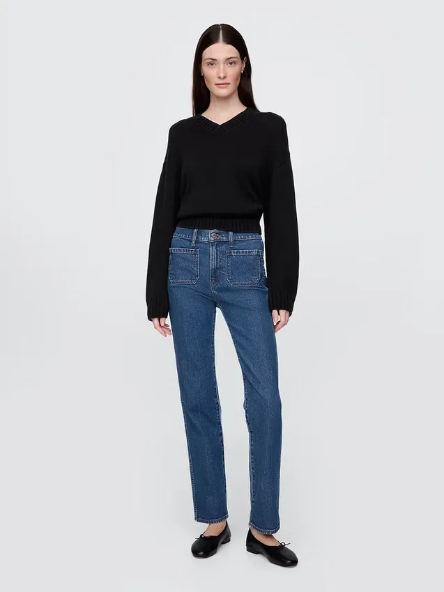 Jeans slim droit taille haute style années 90