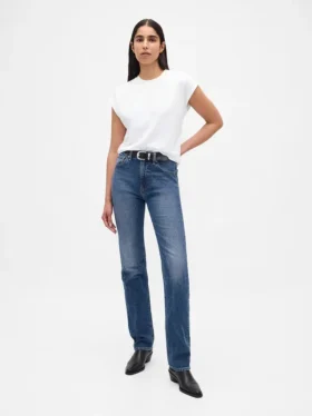 Jeans slim droit taille haute style années 90