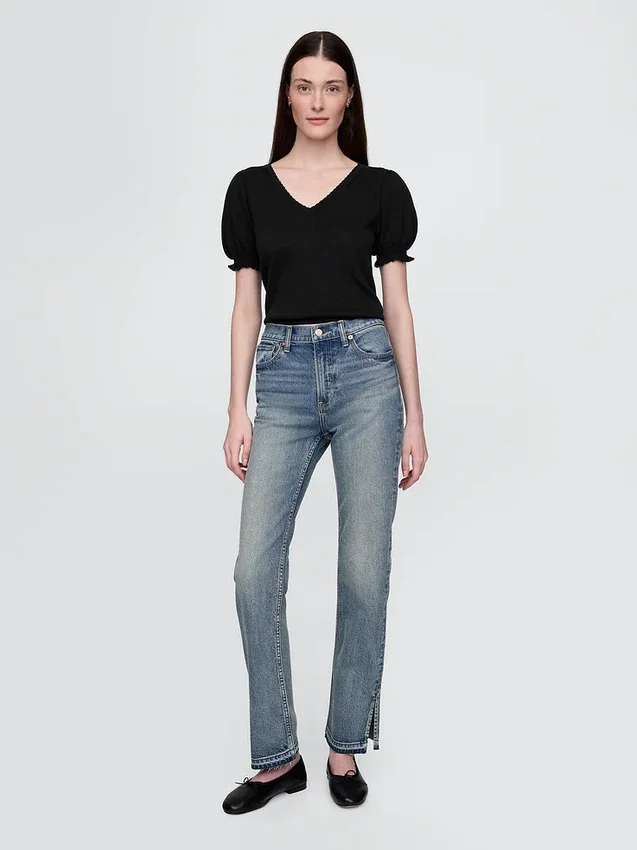 Jeans slim droit taille haute style années 90