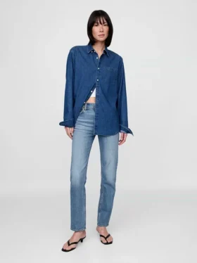 Jeans slim droit taille haute style années 90
