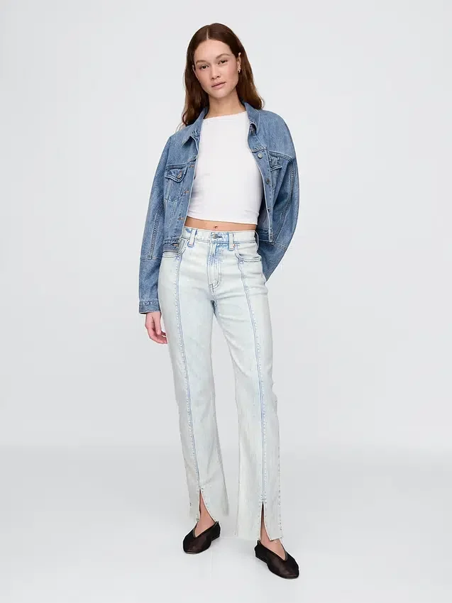 Jeans slim droit taille haute style années 90