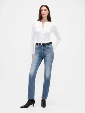 Jeans slim droit taille haute style années 90