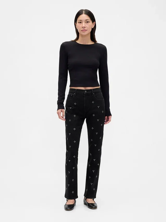 Jeans slim droit taille haute style années 90