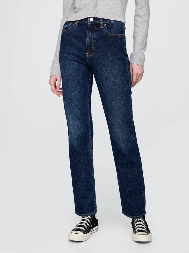 Jeans slim droit taille haute style années 90