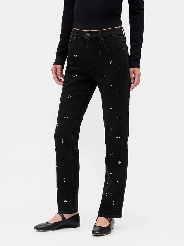 Jeans slim droit taille haute style années 90