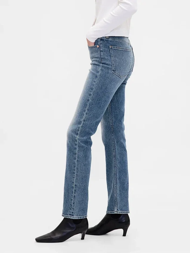 Jeans slim droit taille haute style années 90